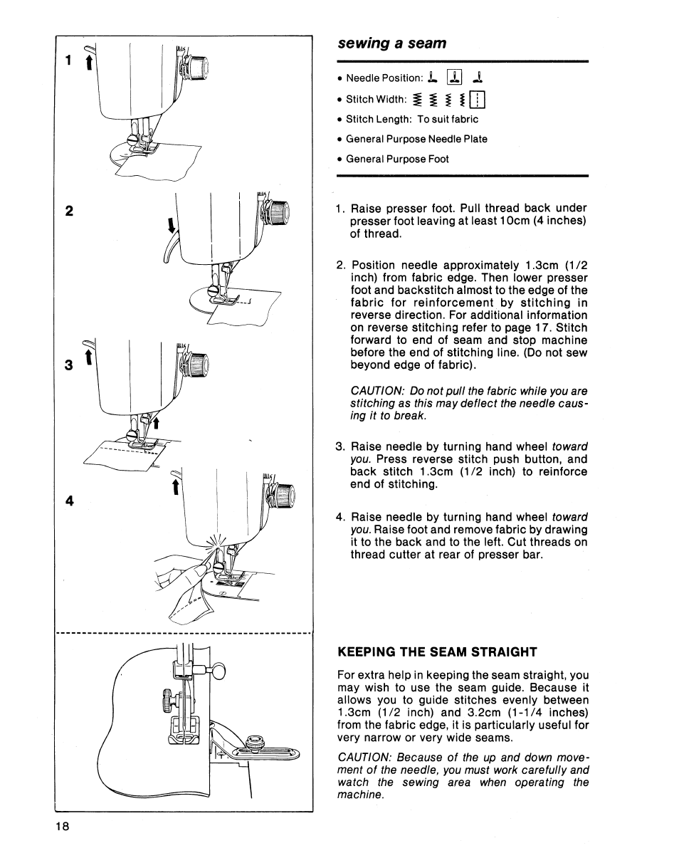 Keeping the seam straight, T 1 i i ill, Sewing a seam | SINGER 5102 User Manual | Page 20 / 32