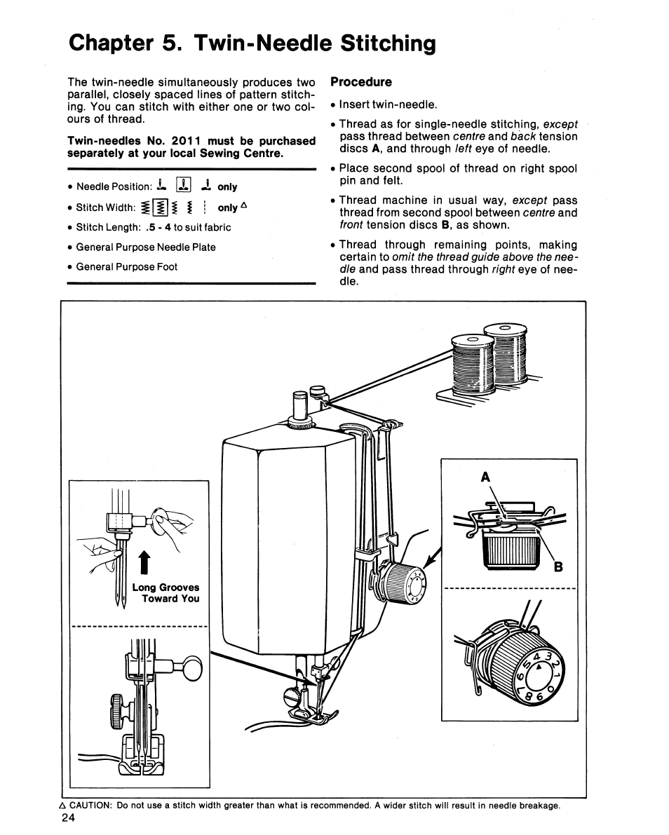 Chapter 5. twin-needle stitching, Procedure, Chapter 5. twin-needie stitching | SINGER 5102 User Manual | Page 26 / 32
