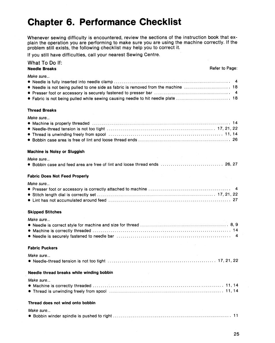 Chapter 6. performance checklist, Chapter 6. performance checkiist | SINGER 5102 User Manual | Page 27 / 32