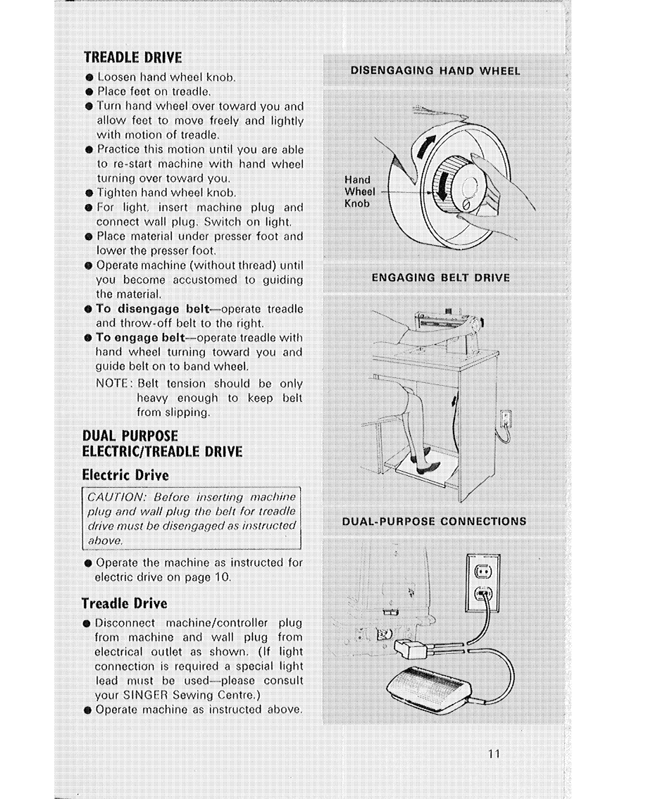 Treadle drive, Dual purpose electric/treadle drtve, Electric drive | SINGER 514 User Manual | Page 13 / 70