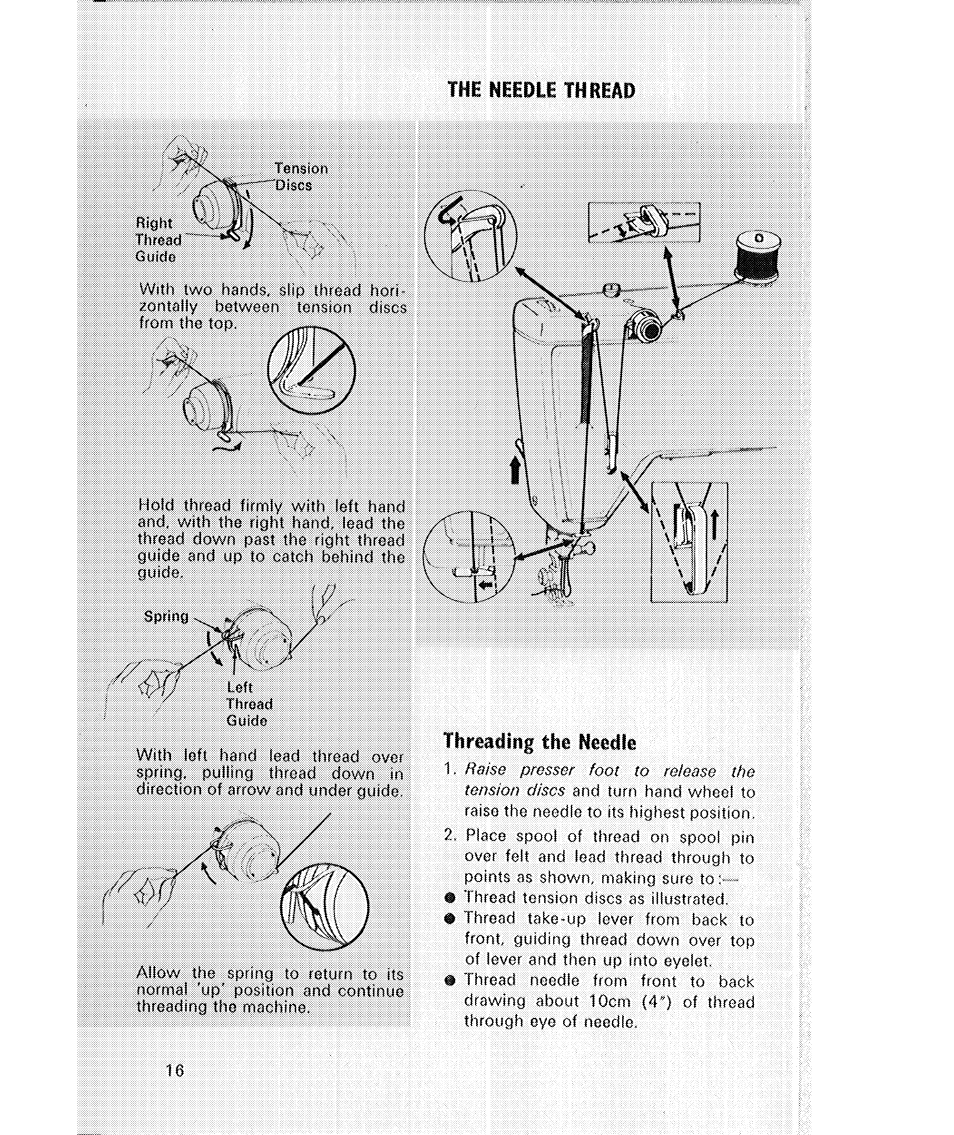 The needle thread, Threading the needle | SINGER 514 User Manual | Page 18 / 70