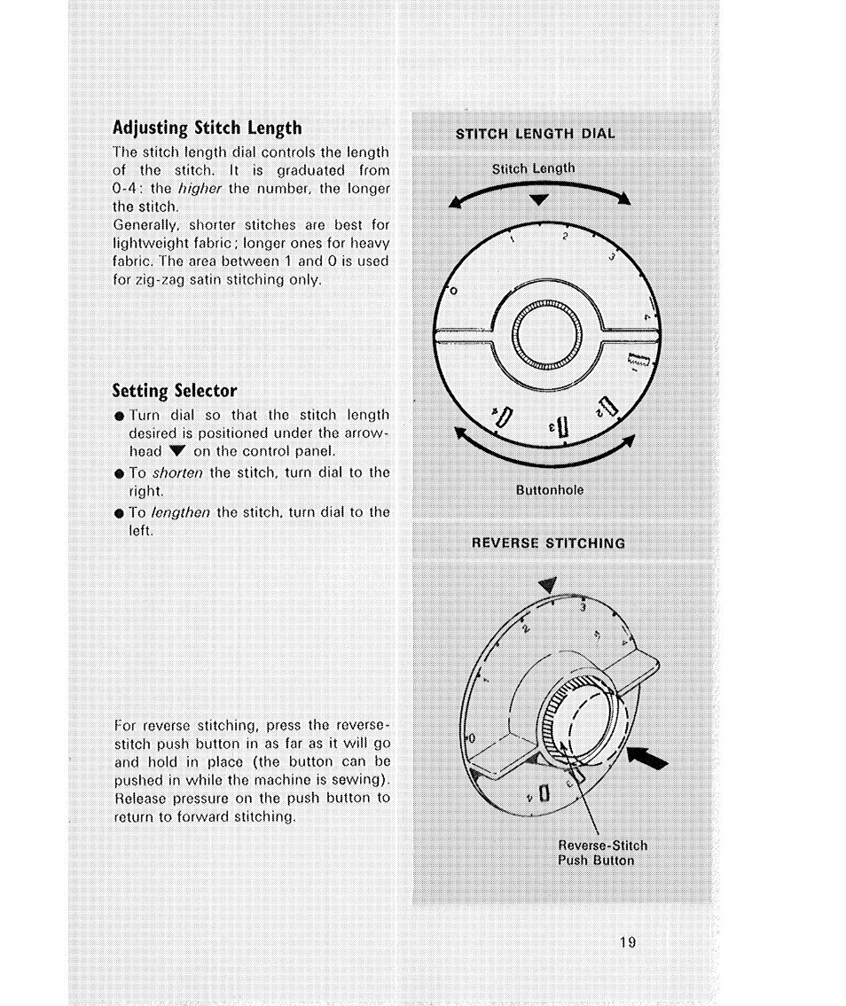 Adjusting stitch length, Setting selector | SINGER 514 User Manual | Page 21 / 70