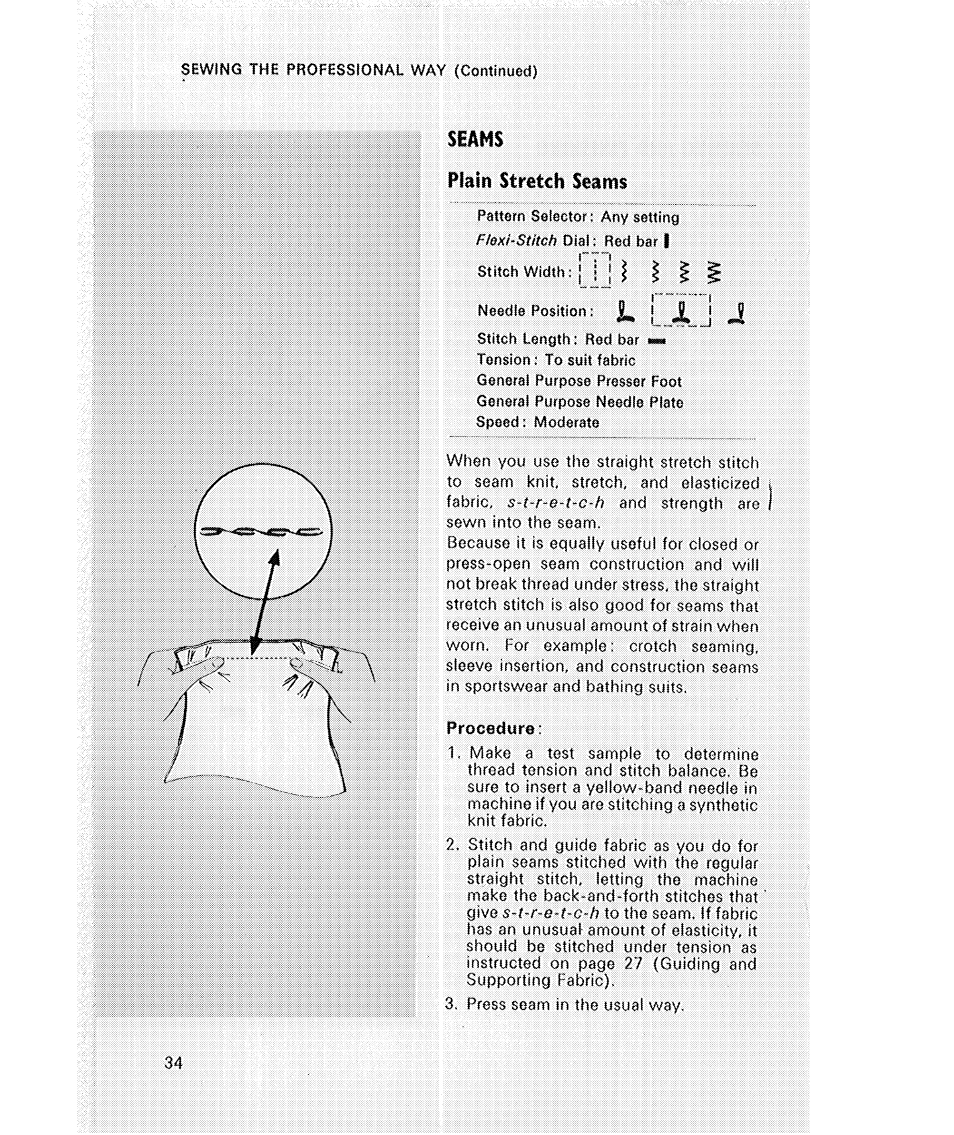 Seams, Plain stretch seams, Seams plain stretch seams | SINGER 514 User Manual | Page 36 / 70