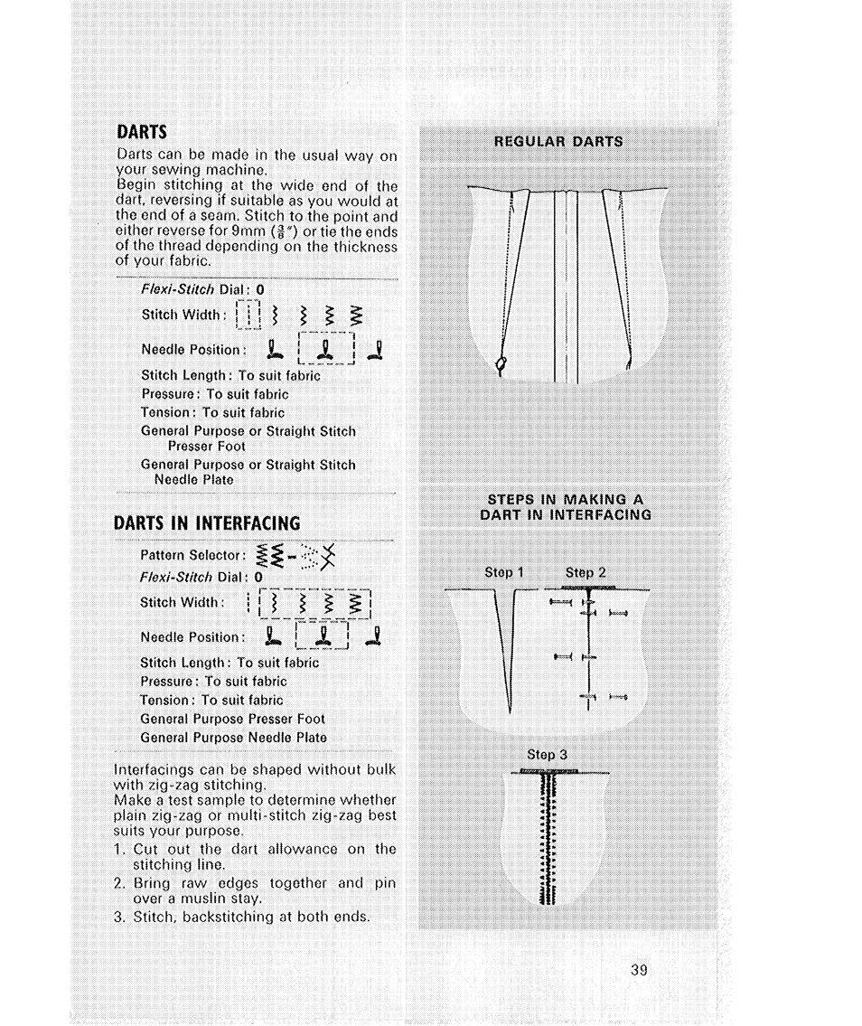 Darts, Darts in interfacing, Iiip | SINGER 514 User Manual | Page 41 / 70