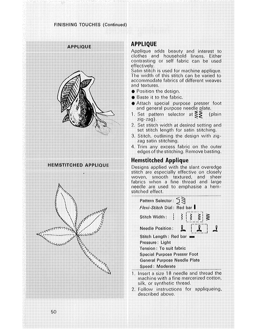 Applique, Hemstitched applique | SINGER 514 User Manual | Page 52 / 70