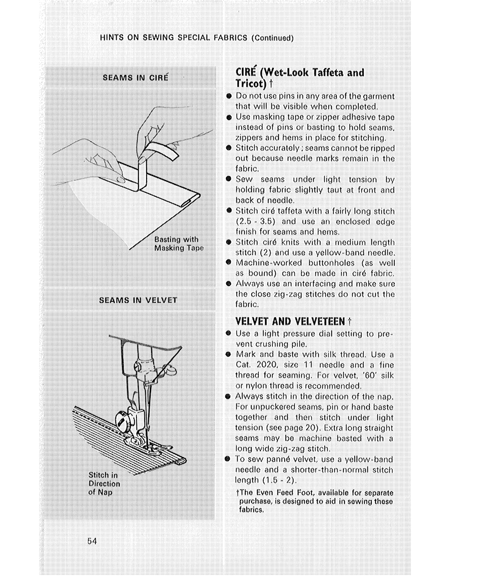 Erne (wemook taffeta and tricot) t, Velvet and velveteen, Erne (wemook taffeta and tricot) | SINGER 514 User Manual | Page 56 / 70
