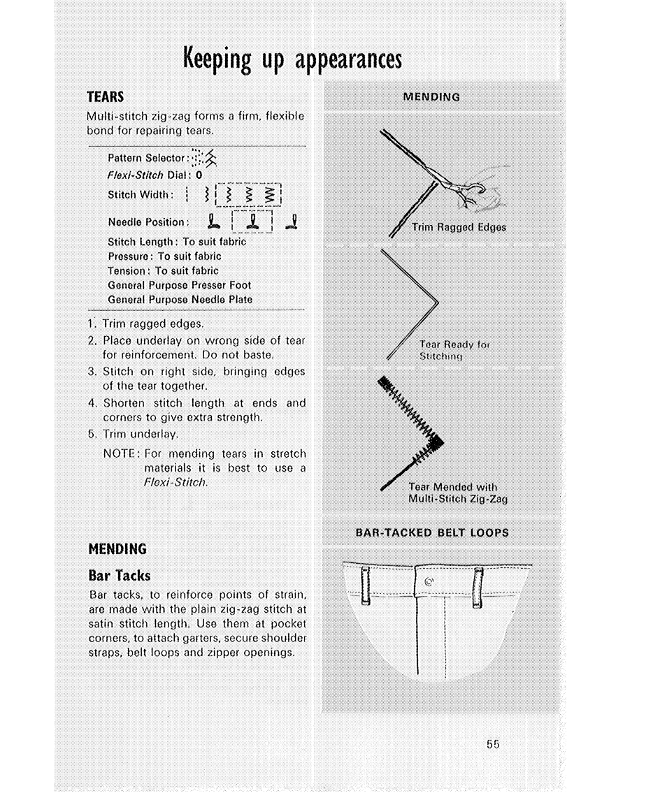 Keeping up appearances, Tears, Mending | Bar tacks | SINGER 514 User Manual | Page 57 / 70