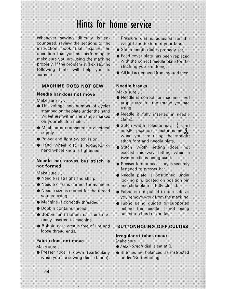 Hints for home service | SINGER 514 User Manual | Page 66 / 70