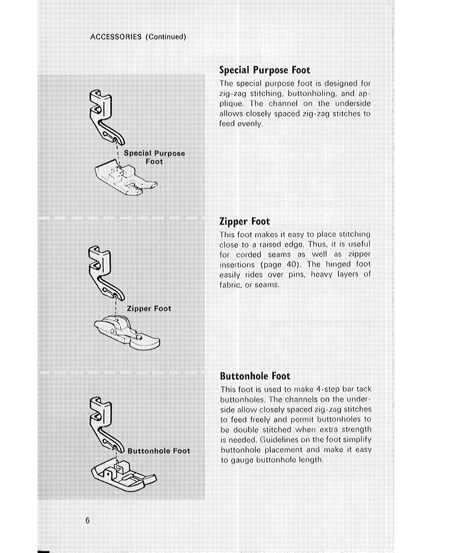 Special purpose foot, Zipper foot | SINGER 514 User Manual | Page 8 / 70