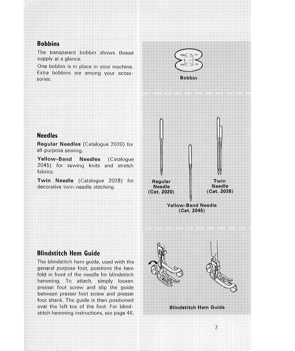 Needles, Biindstitch hem guide | SINGER 514 User Manual | Page 9 / 70