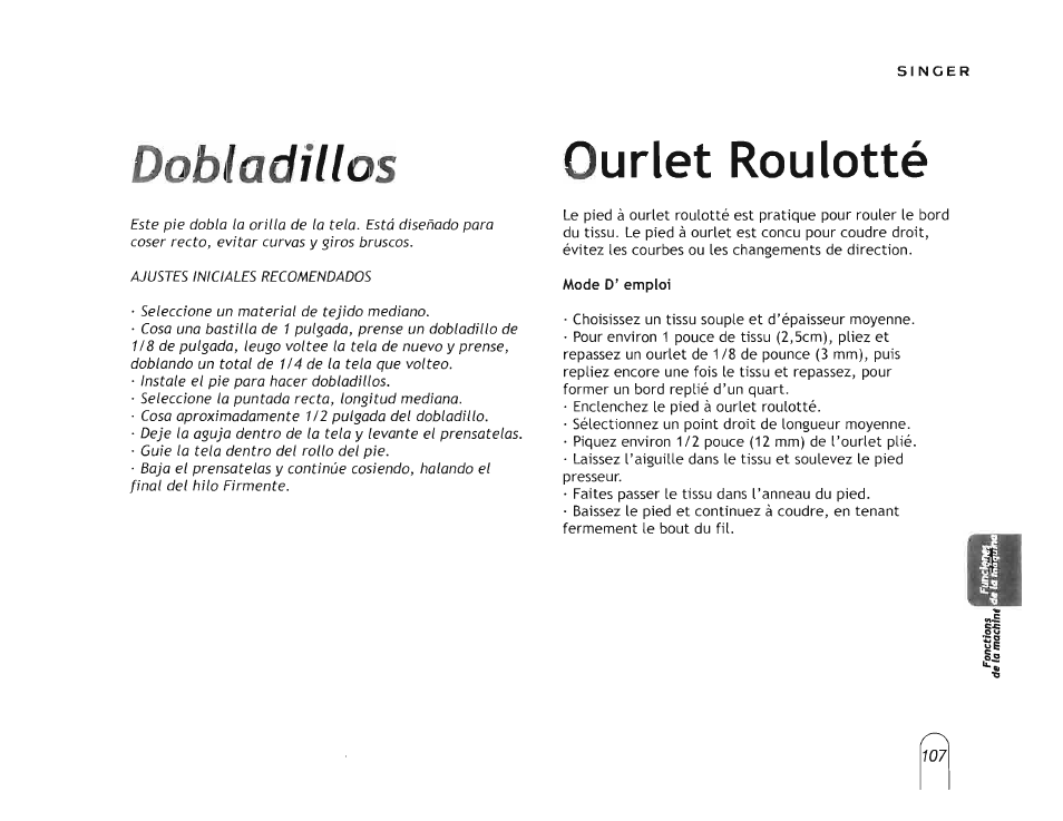 Ourlet roulotté, Dobladillos | SINGER 5160 User Manual | Page 109 / 125