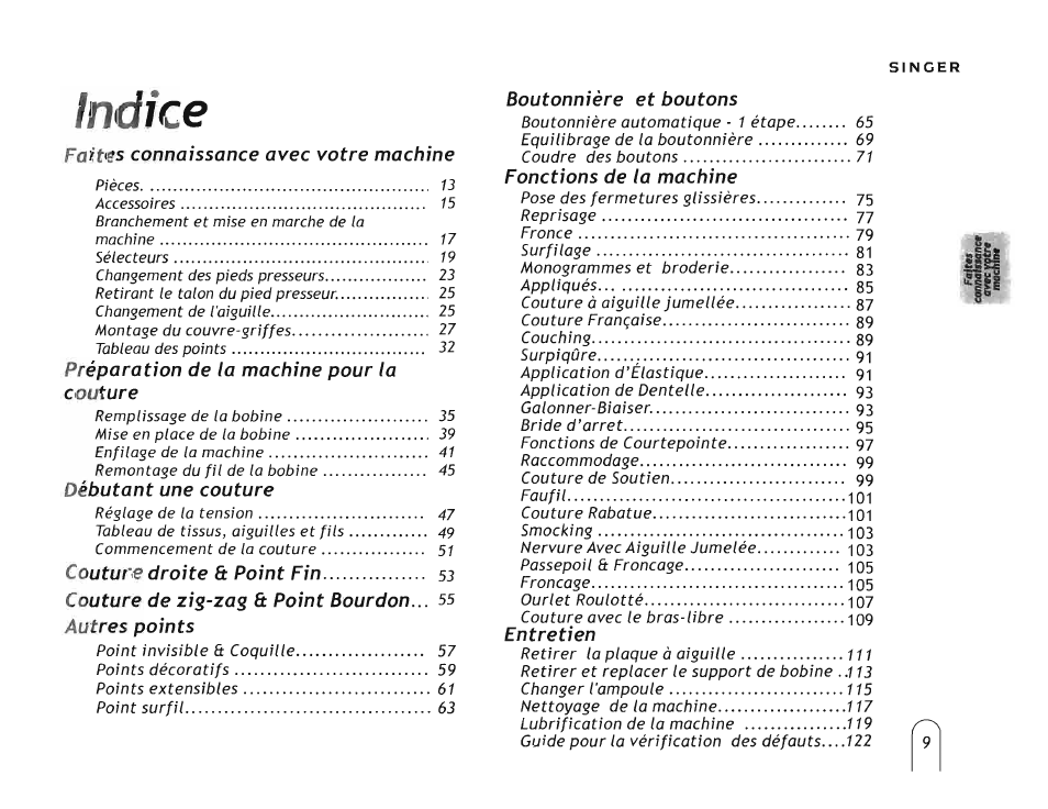 Indice, Illl | SINGER 5160 User Manual | Page 11 / 125