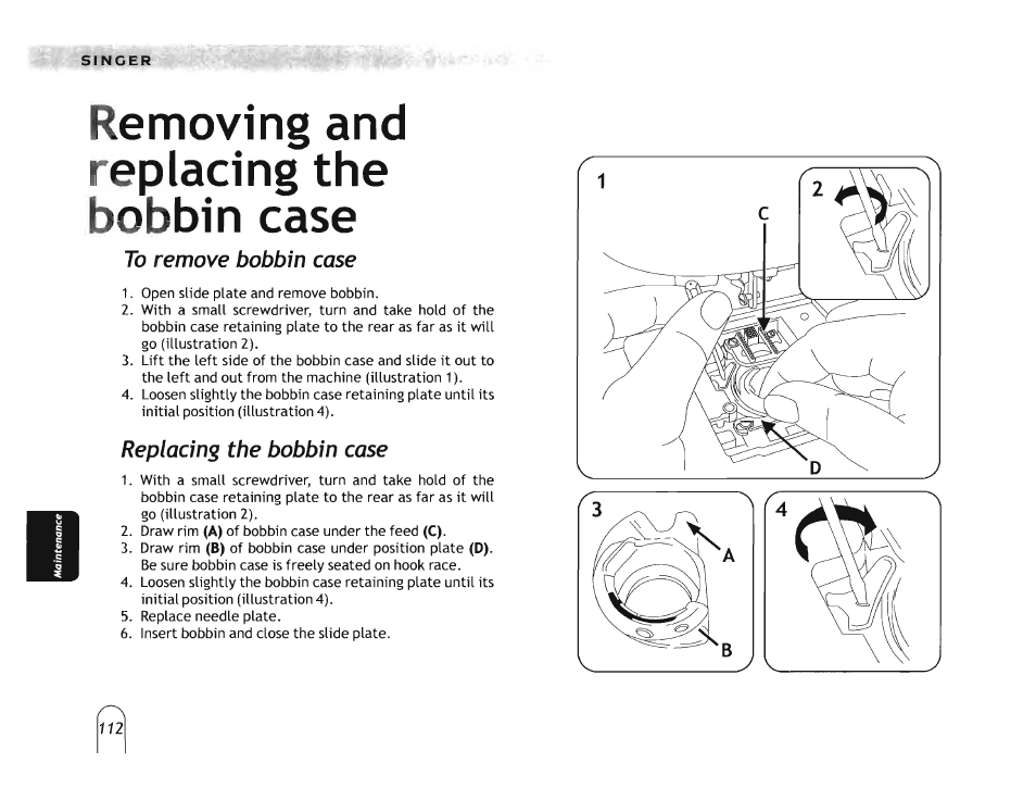 Removing and replacing the bobbin case | SINGER 5160 User Manual | Page 114 / 125