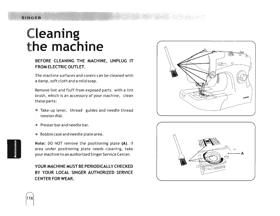 Cleaning the machine | SINGER 5160 User Manual | Page 118 / 125