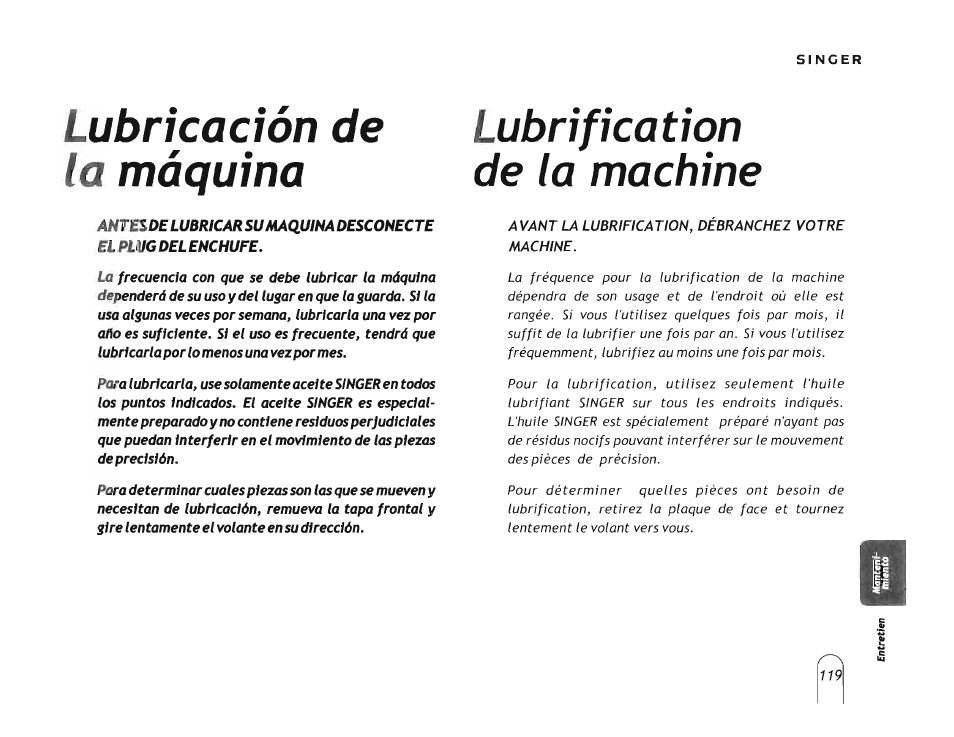 Lubricación de la máquina, Lubrification de la machine, Lubricating the machine | SINGER 5160 User Manual | Page 121 / 125