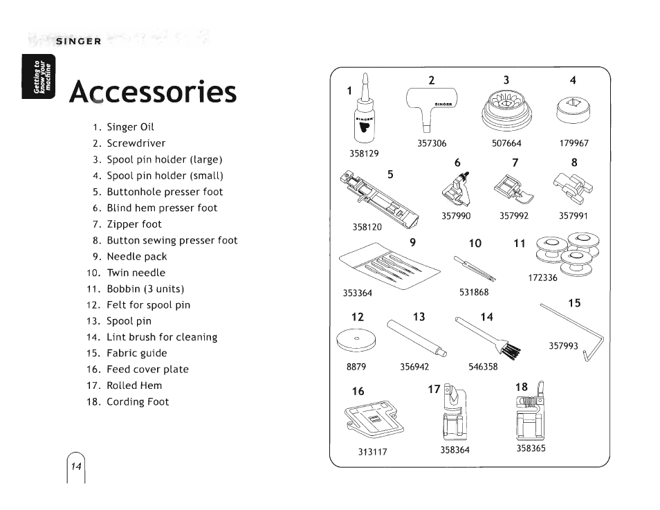 Accessories | SINGER 5160 User Manual | Page 16 / 125