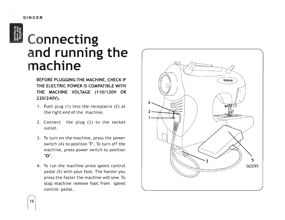 Connecting and running the machine | SINGER 5160 User Manual | Page 18 / 125