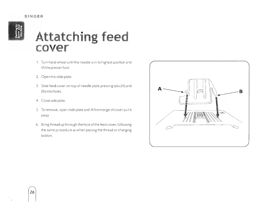 Attatching feed cover | SINGER 5160 User Manual | Page 28 / 125