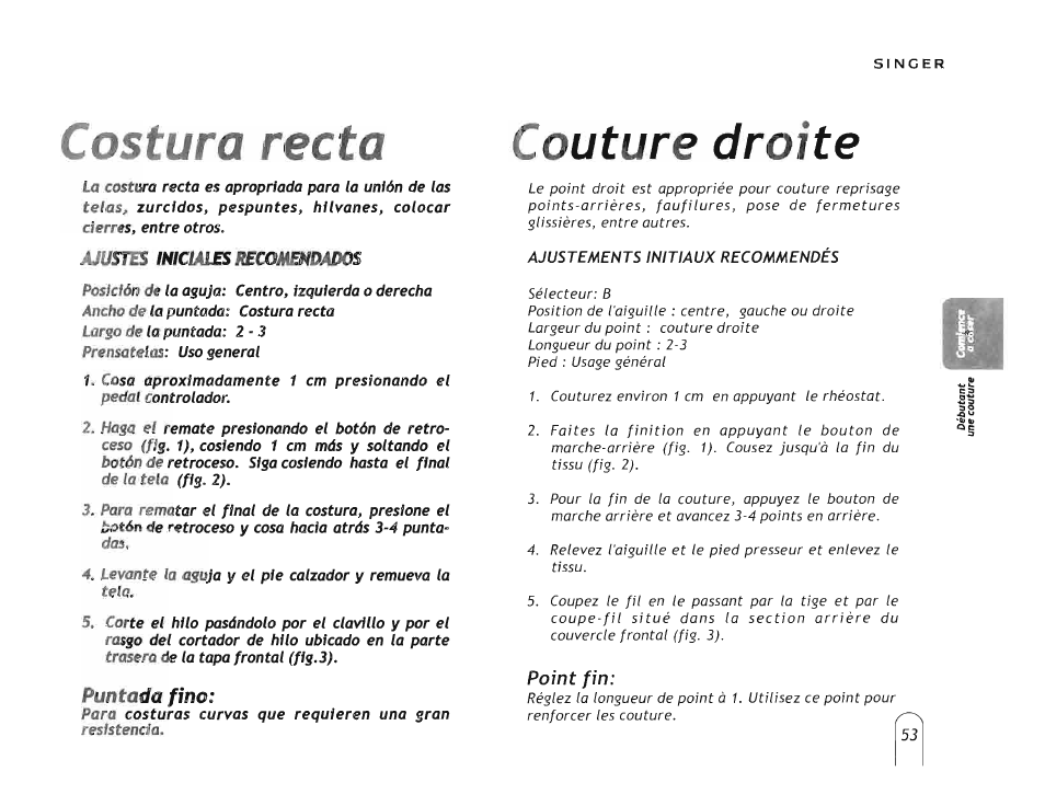 Costura recta, Couture droite, Couture de soutien | SINGER 5160 User Manual | Page 55 / 125