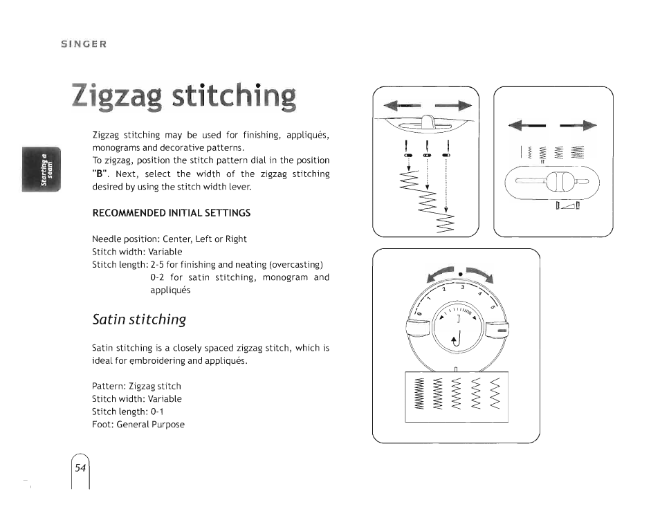 Zigzag stitching, Satin stitching | SINGER 5160 User Manual | Page 56 / 125