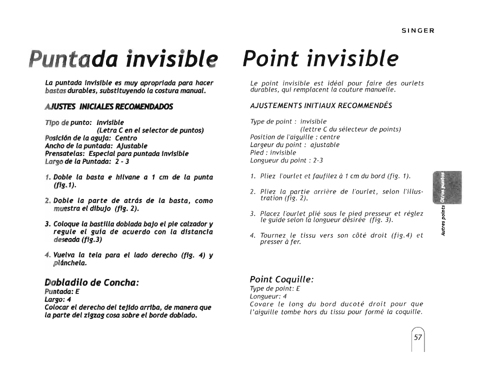 Puntada invisible point invisible | SINGER 5160 User Manual | Page 59 / 125