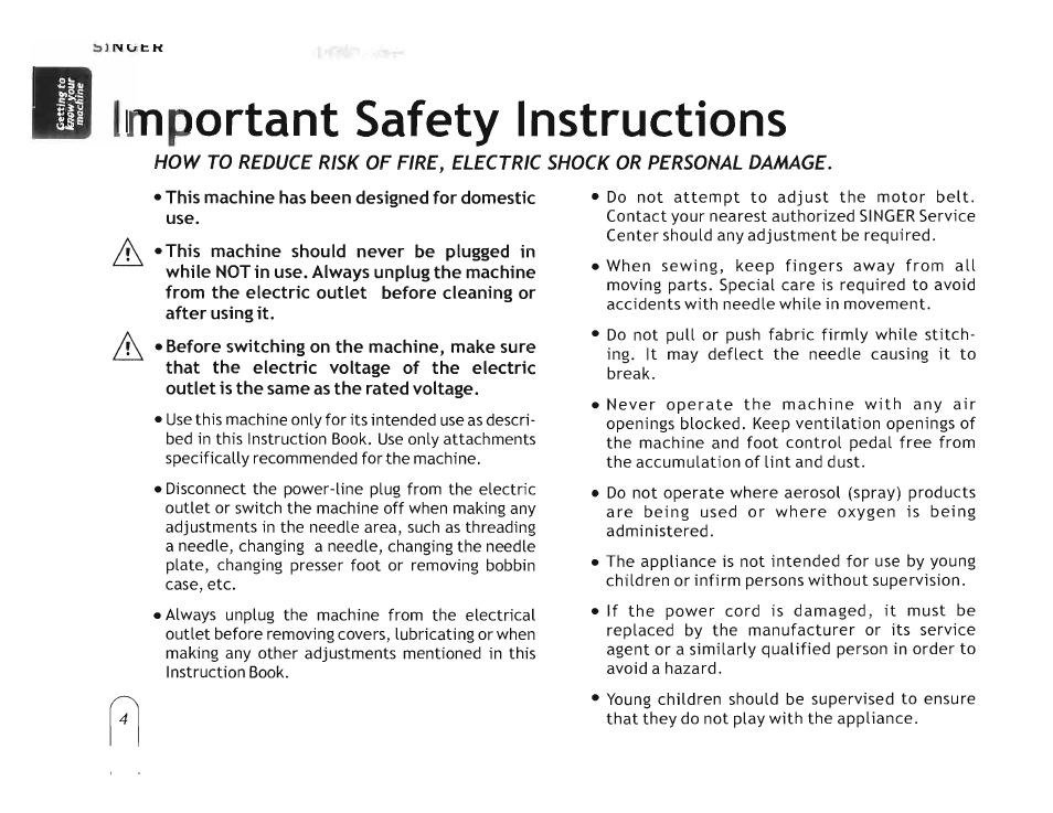 Important safety instructions | SINGER 5160 User Manual | Page 6 / 125