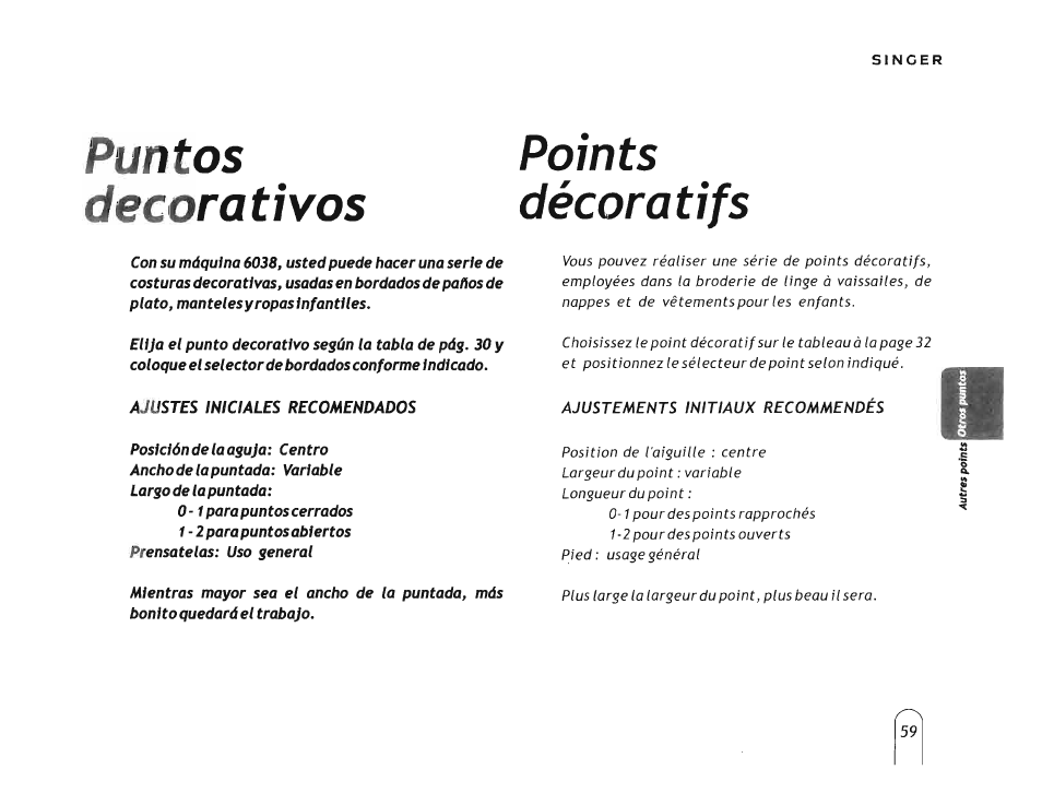 Puntos, Decorativos, Puntos decorativos points décoratifs | SINGER 5160 User Manual | Page 61 / 125