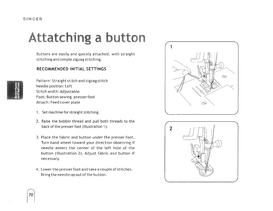 Attatching a button | SINGER 5160 User Manual | Page 72 / 125