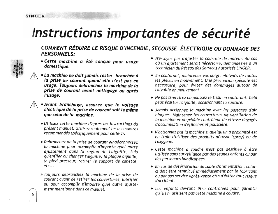 Instructions importantes de sécurité | SINGER 5160 User Manual | Page 8 / 125