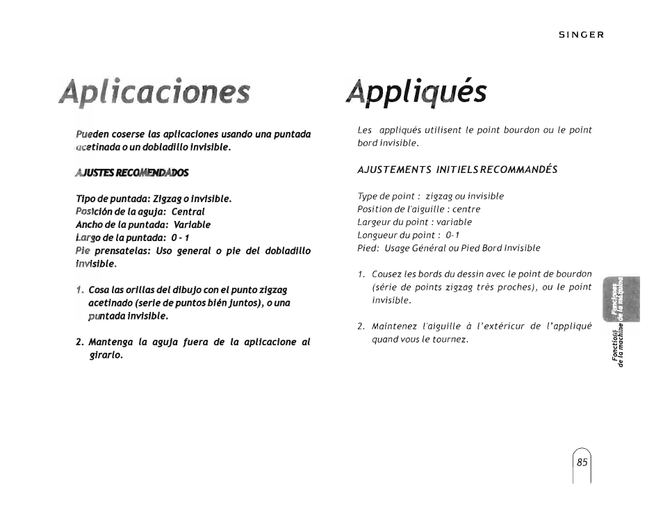 Aplicaciones, Appliqués | SINGER 5160 User Manual | Page 87 / 125