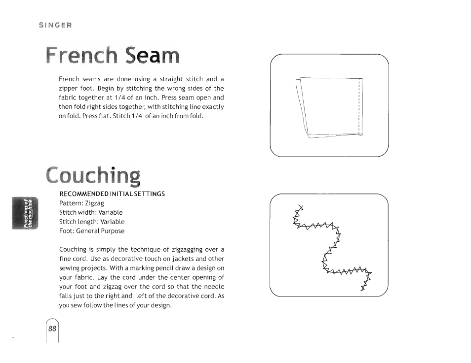 French seam, Couching | SINGER 5160 User Manual | Page 90 / 125