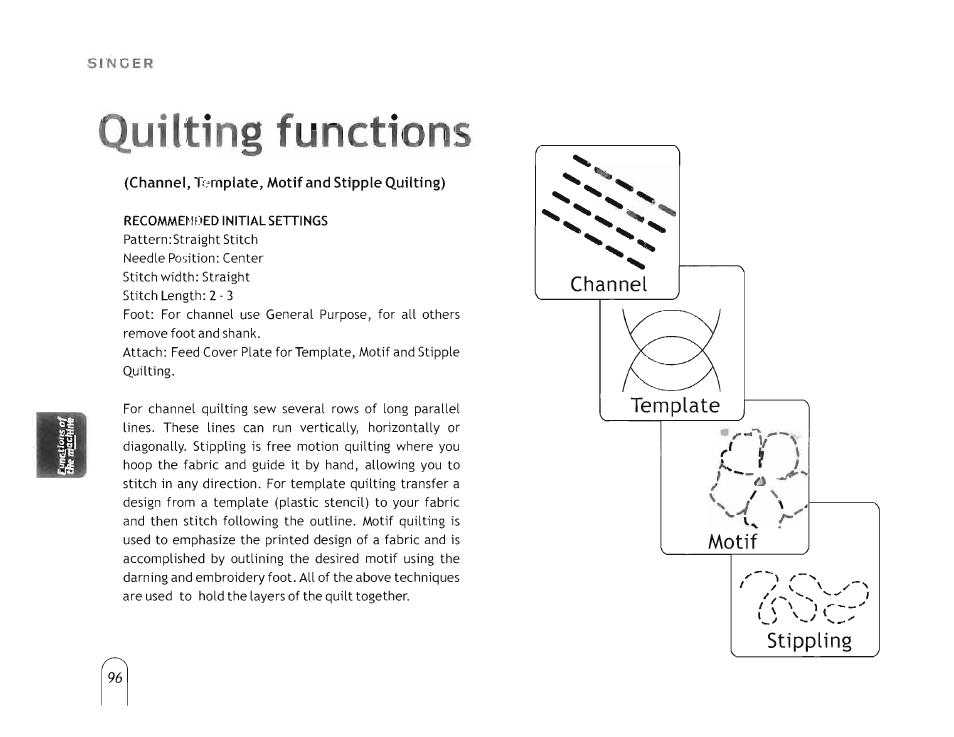 Quilting functions | SINGER 5160 User Manual | Page 98 / 125