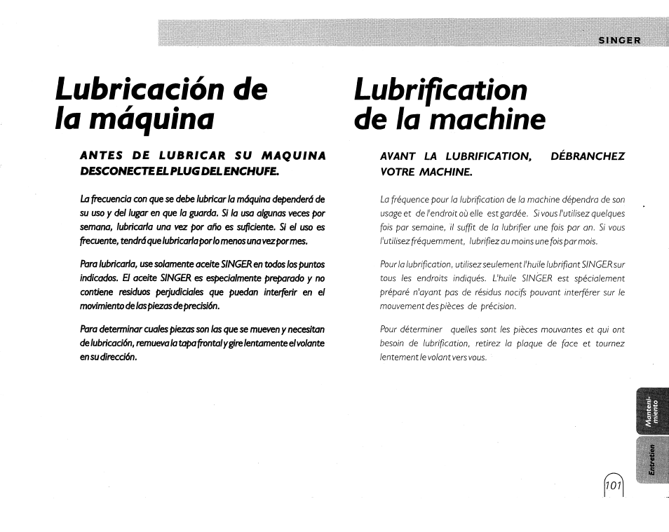 Lubricación de la máquina, Lubrification de la machine | SINGER 5430 User Manual | Page 103 / 108