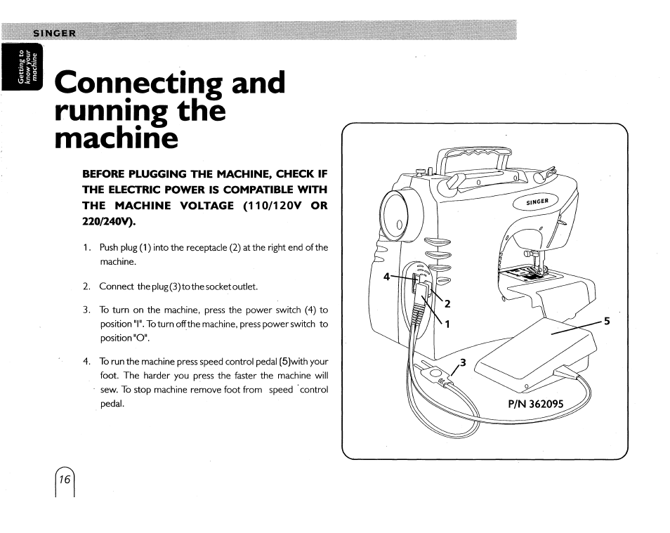 Connecting and running the machine | SINGER 5430 User Manual | Page 18 / 108