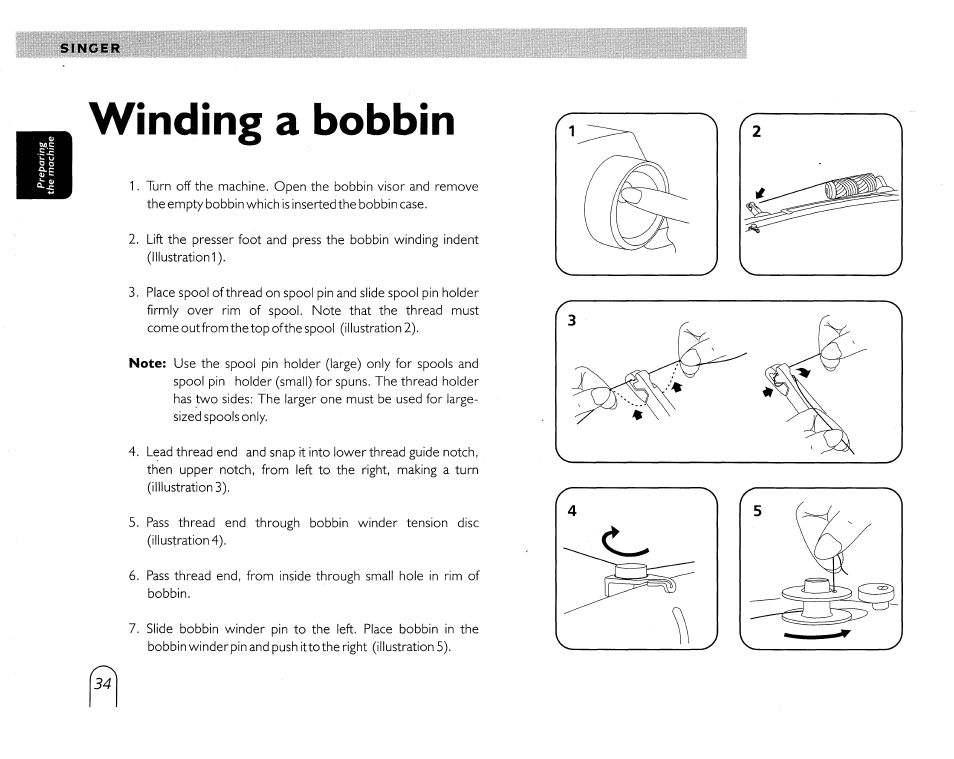 Winding a bobbin | SINGER 5430 User Manual | Page 36 / 108