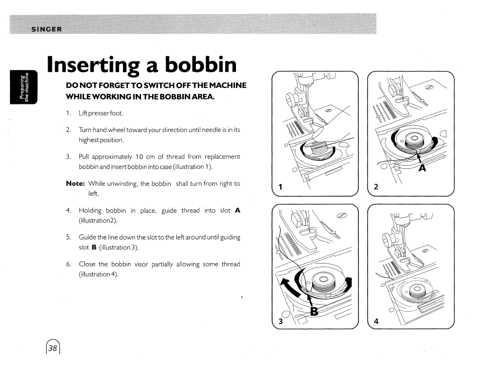 Inserting a bobbin | SINGER 5430 User Manual | Page 40 / 108