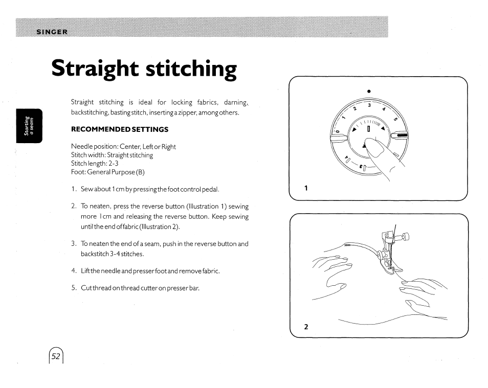 Straight stitching | SINGER 5430 User Manual | Page 54 / 108