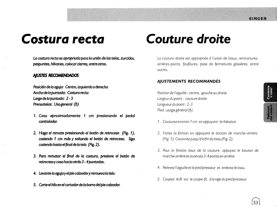 Costura recta, Couture droite, Costura recta couture droite | SINGER 5430 User Manual | Page 55 / 108