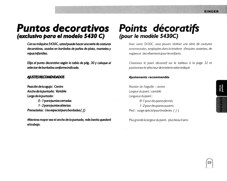 Puntos decorativos, Points décoratifs, Exclusivo para el modelo 5430 c) | Pour le modèle 5430c) | SINGER 5430 User Manual | Page 61 / 108