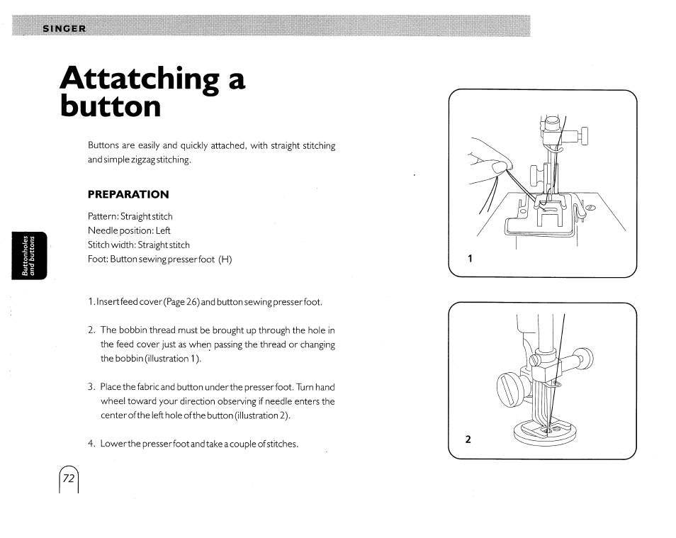 Attatching a button | SINGER 5430 User Manual | Page 74 / 108