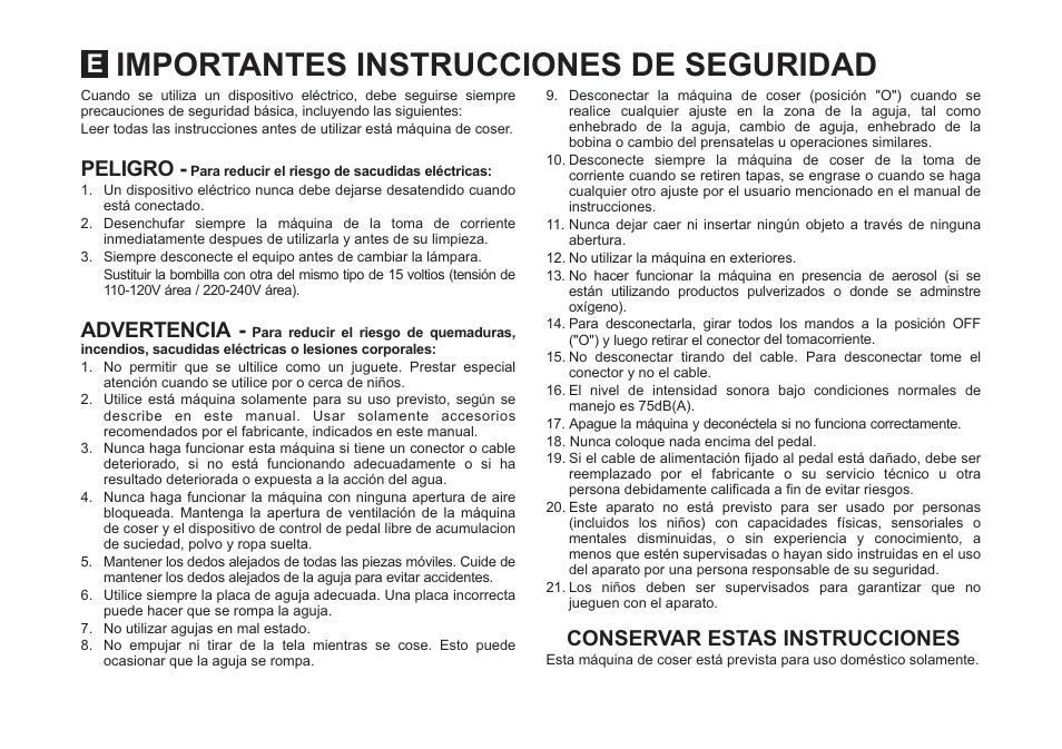 Importantes instrucciones de seguridad | SINGER 5511 User Manual | Page 3 / 63
