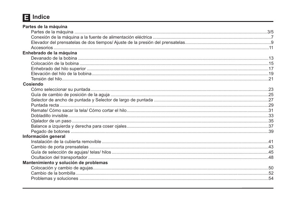 Indice | SINGER 5511 User Manual | Page 7 / 63