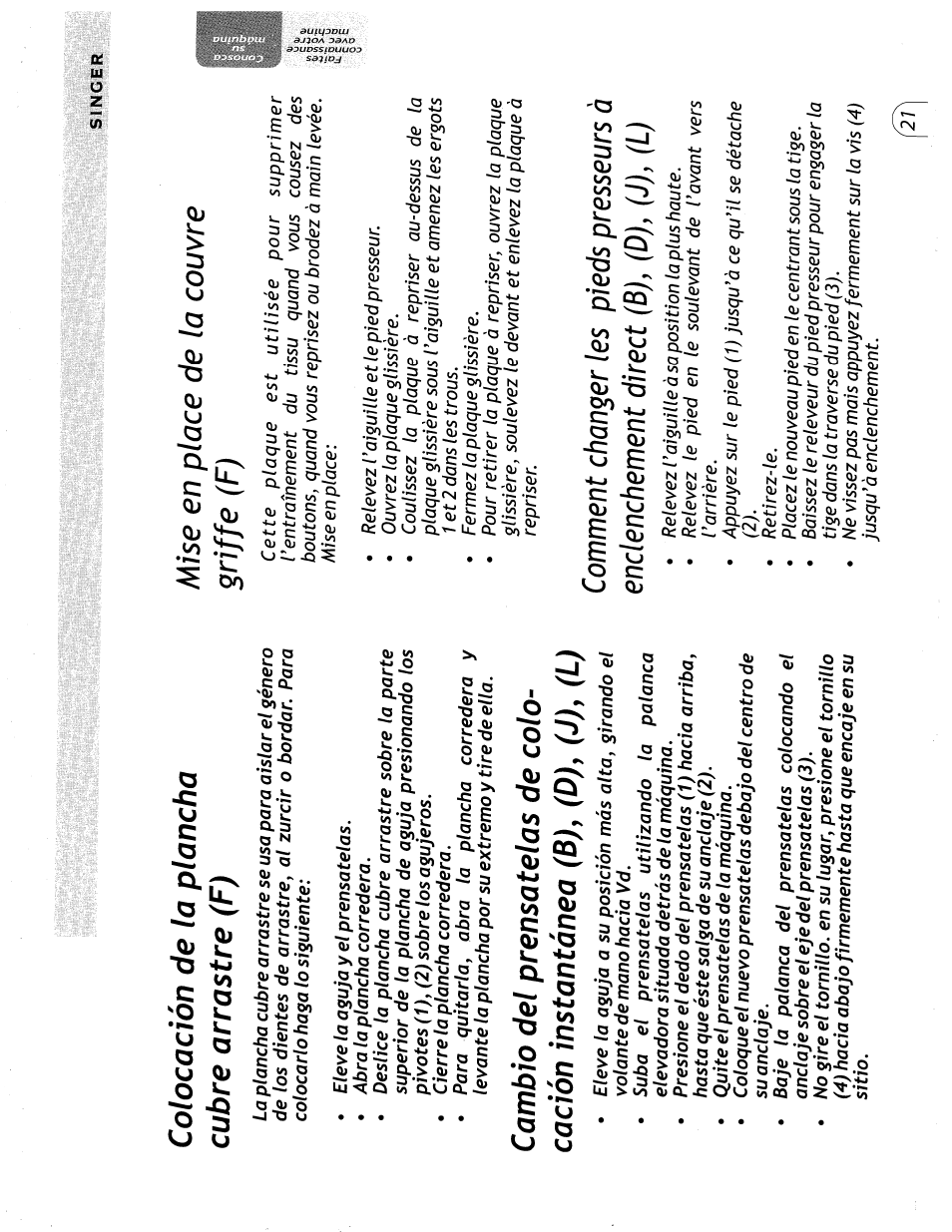 Colocación de la plancha cubre arrastre (f), Mise en place de la couvre sriffe (f), Colocación de la plancha cubre arrastre | Sriffe, Mise en place de la couvre | SINGER 57815 User Manual | Page 23 / 84