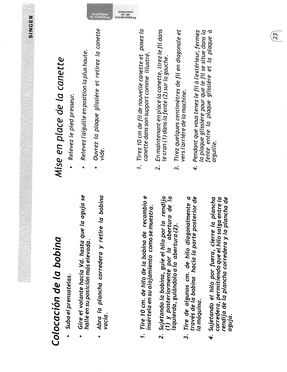 Colocación de la bobina, Mise en place de la canette | SINGER 57815 User Manual | Page 25 / 84