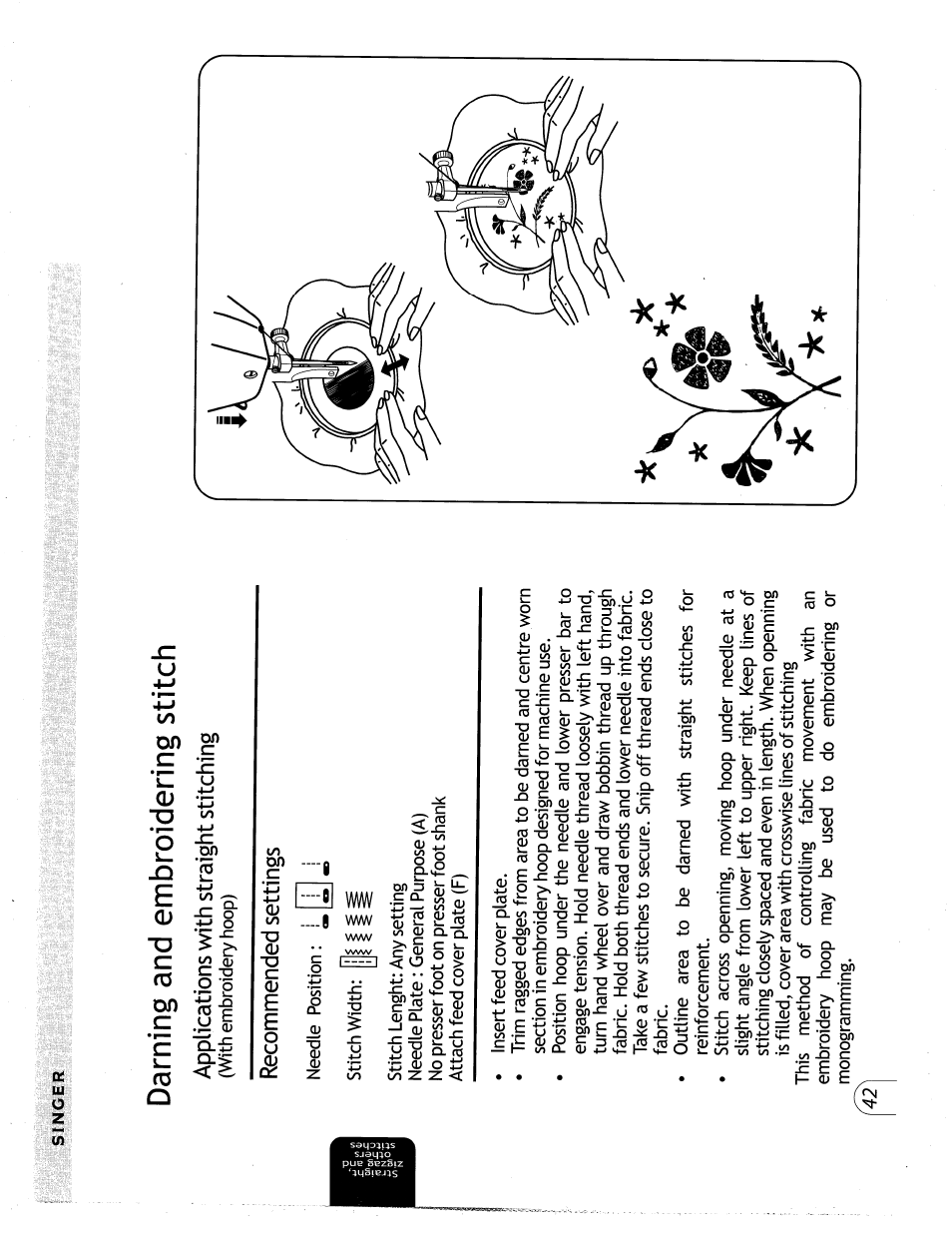 Darning and embroidering stitch, Darning and embroidering | SINGER 57815 User Manual | Page 44 / 84