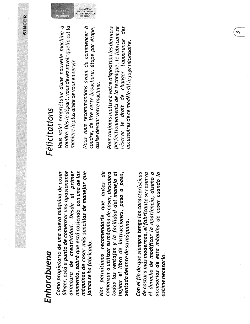 Enhorabuena, Félicitations | SINGER 57815 User Manual | Page 5 / 84