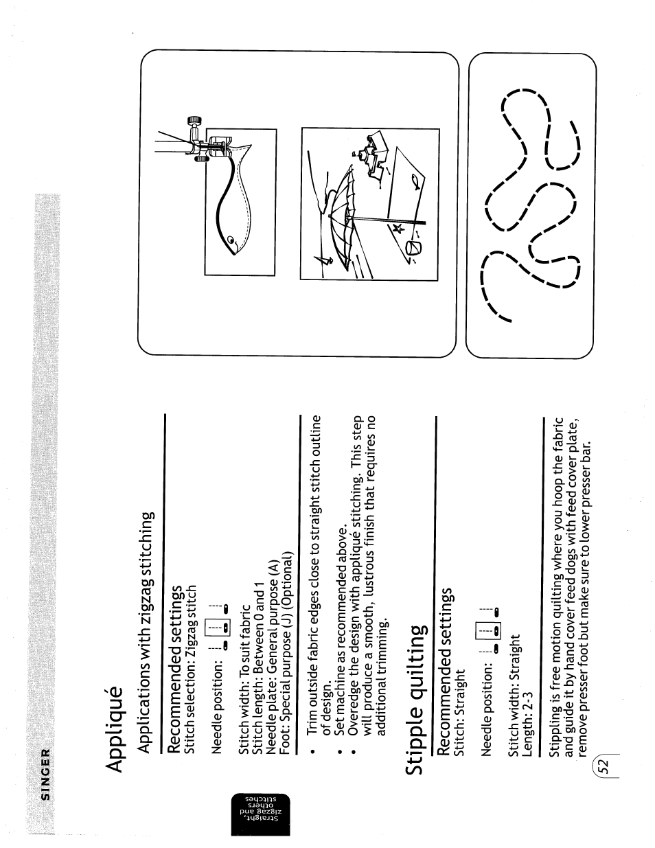 Appliqué, Stipple quilting | SINGER 57815 User Manual | Page 54 / 84