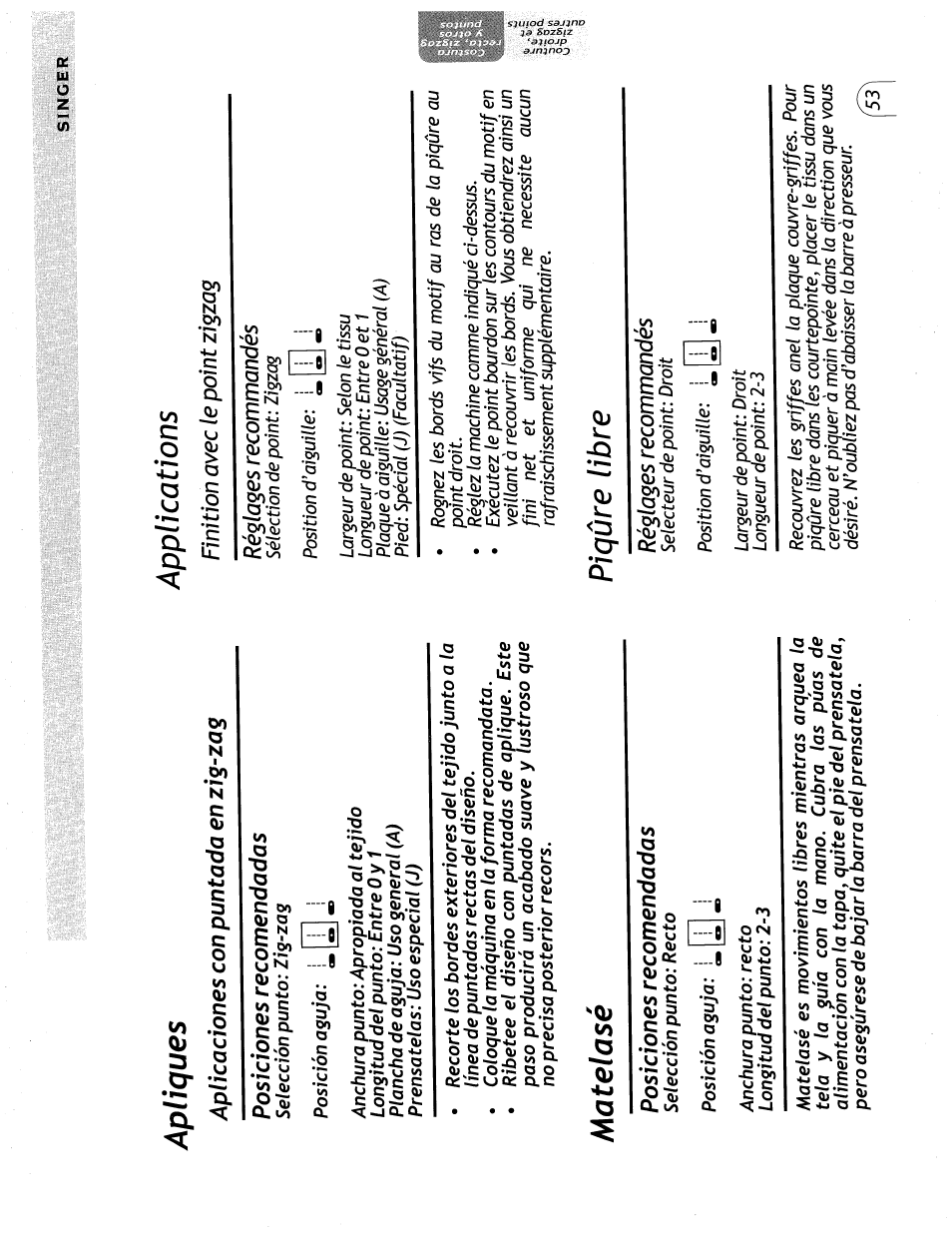 Apliques, Matelasé, Applications | Piqûre libre | SINGER 57815 User Manual | Page 55 / 84