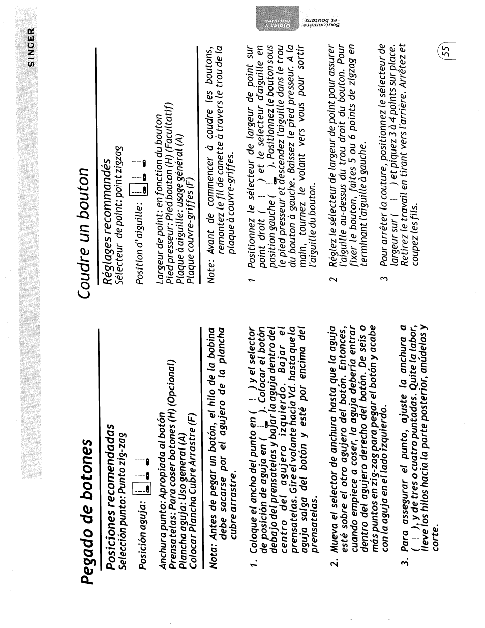 Pesado de botones, Coudre un bouton, Pesado de botones coudre un bouton | SINGER 57815 User Manual | Page 57 / 84