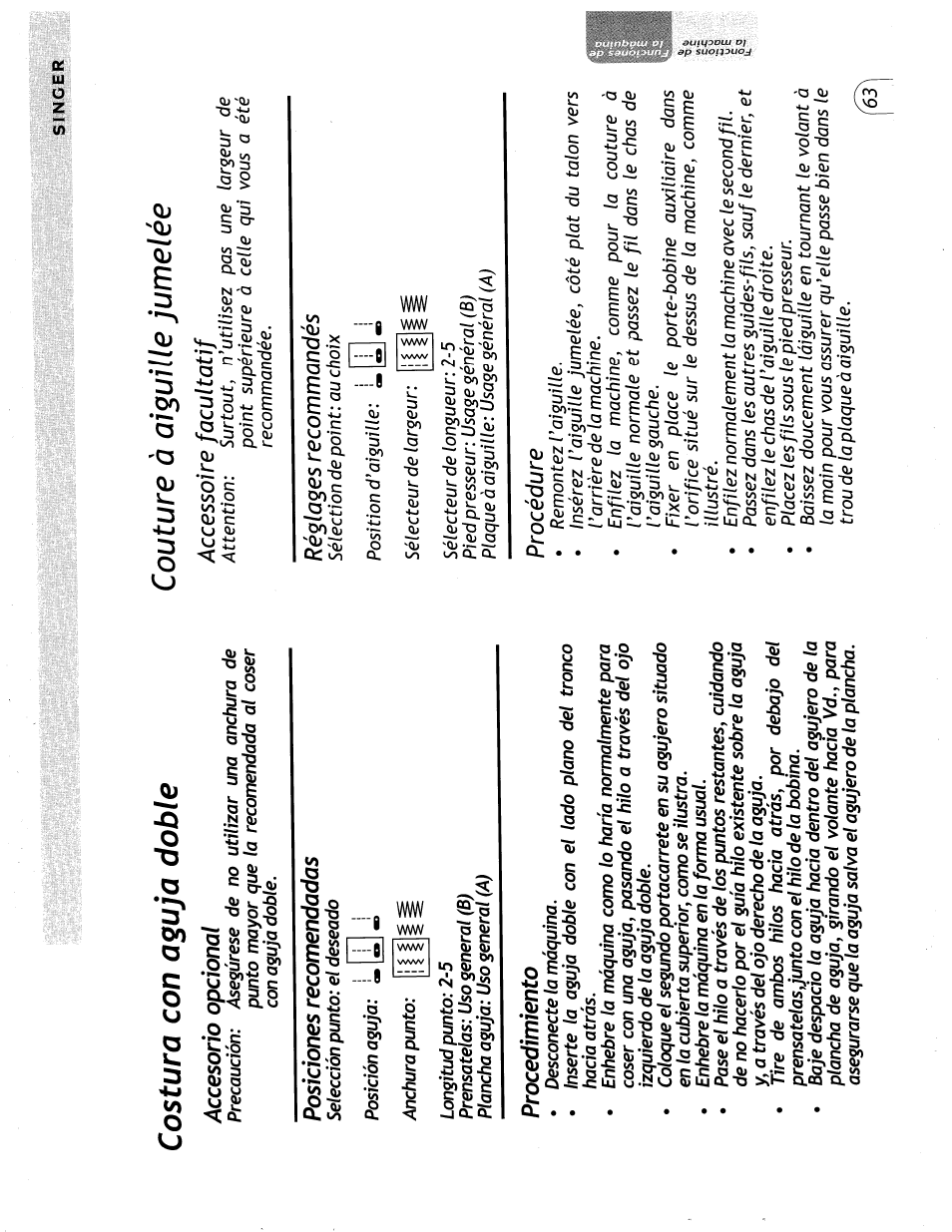 Costura con aguja doble, Couture à aiguille jumelée | SINGER 57815 User Manual | Page 65 / 84